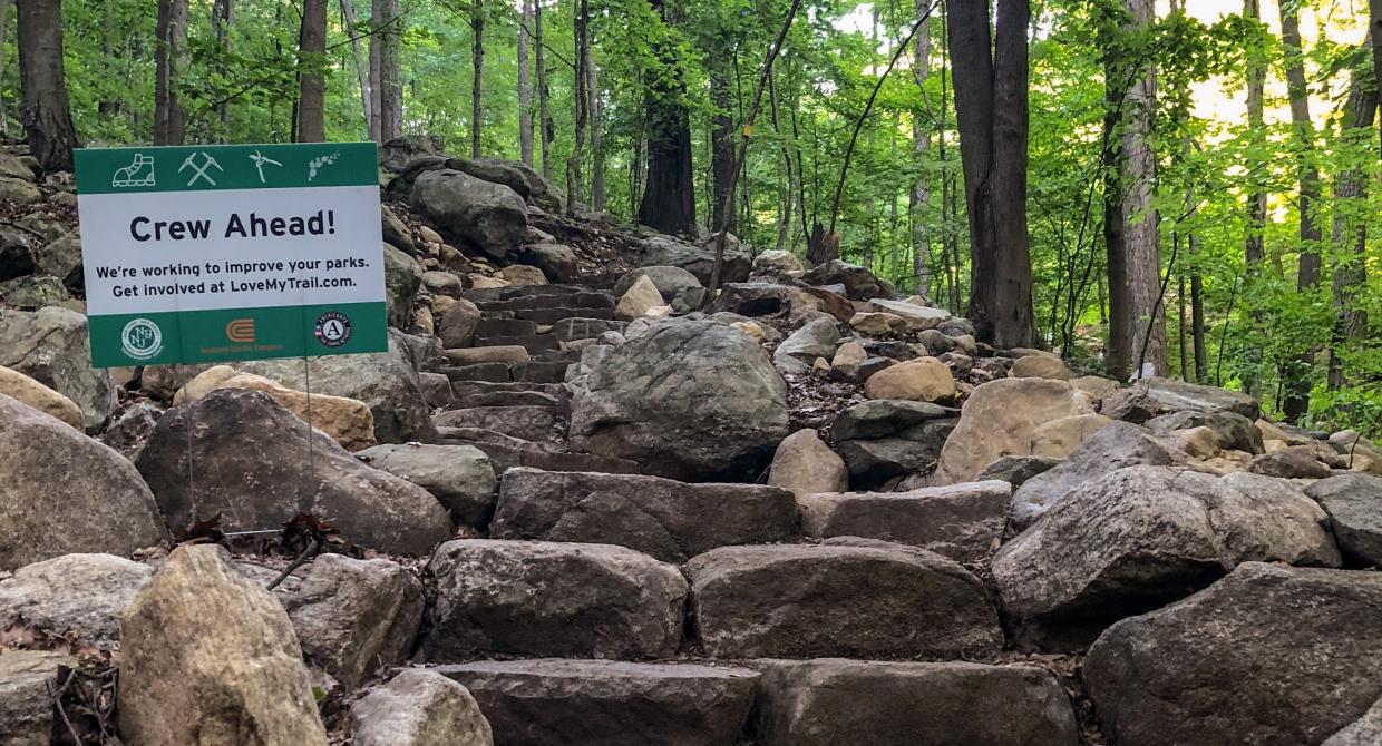 Newly-constructed staircase at Ramapo Valley County Reservation. Photo by Heather Darley.